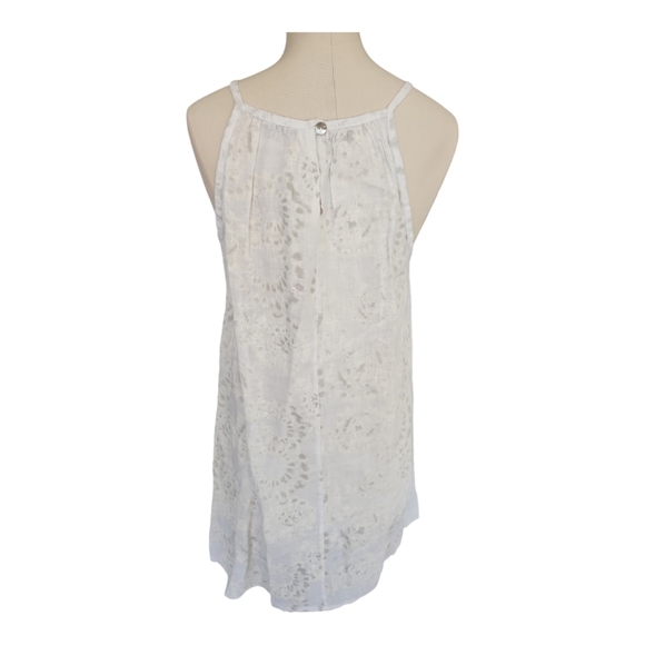 Lungo L'Arno 100% Linen White Gray Floral Cami Dress Made in Italy, Sz L - Picture 4 of 8